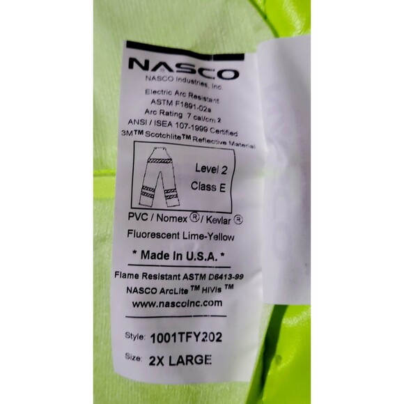Nasco Electric Arc Resistant HiVis Bib 1001TFY202 ANSI 107 Level 2 Class E Flame - Picture 3 of 12